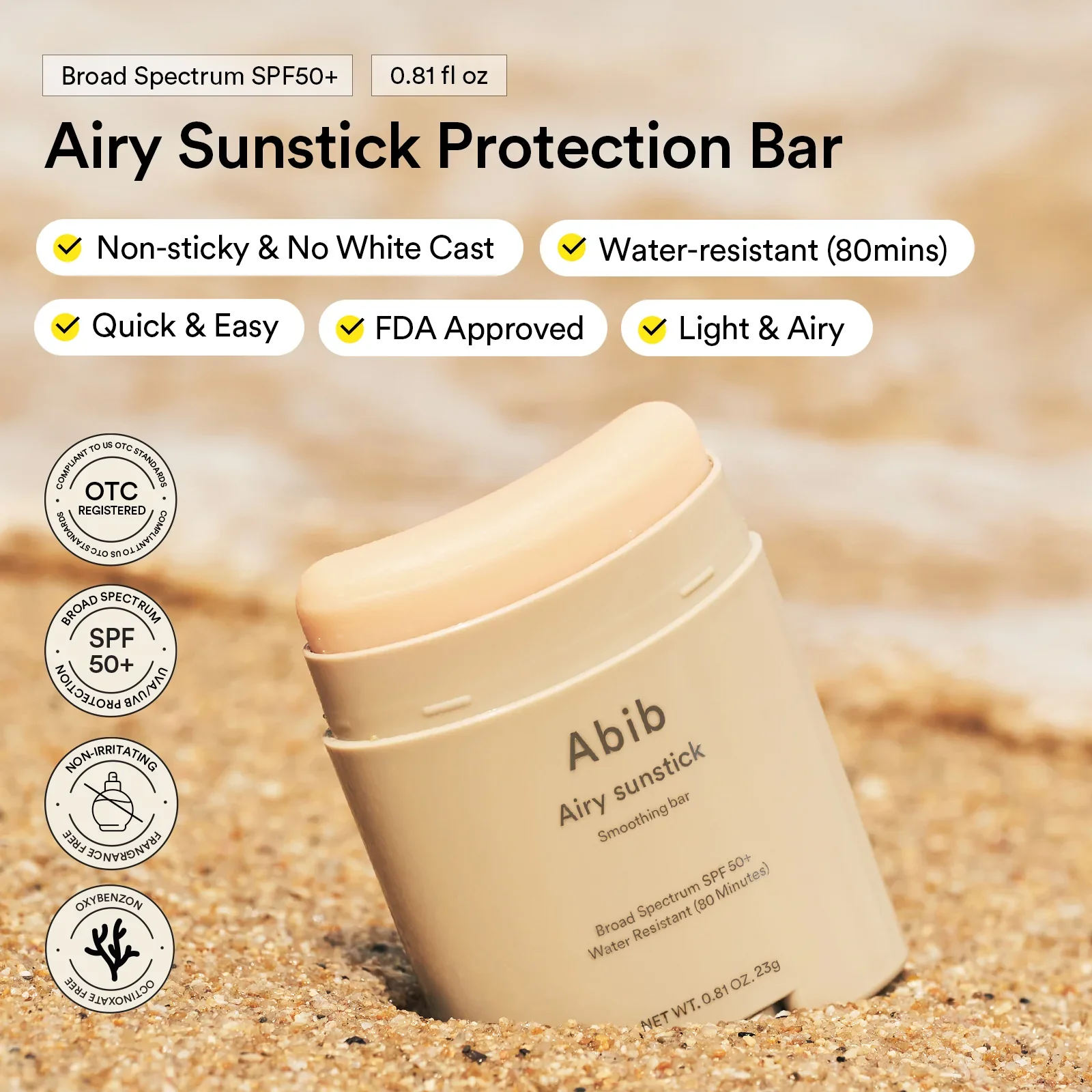 Abib Airy Sunstick Smoothing Bar SPF50+ (23g) - Image 3